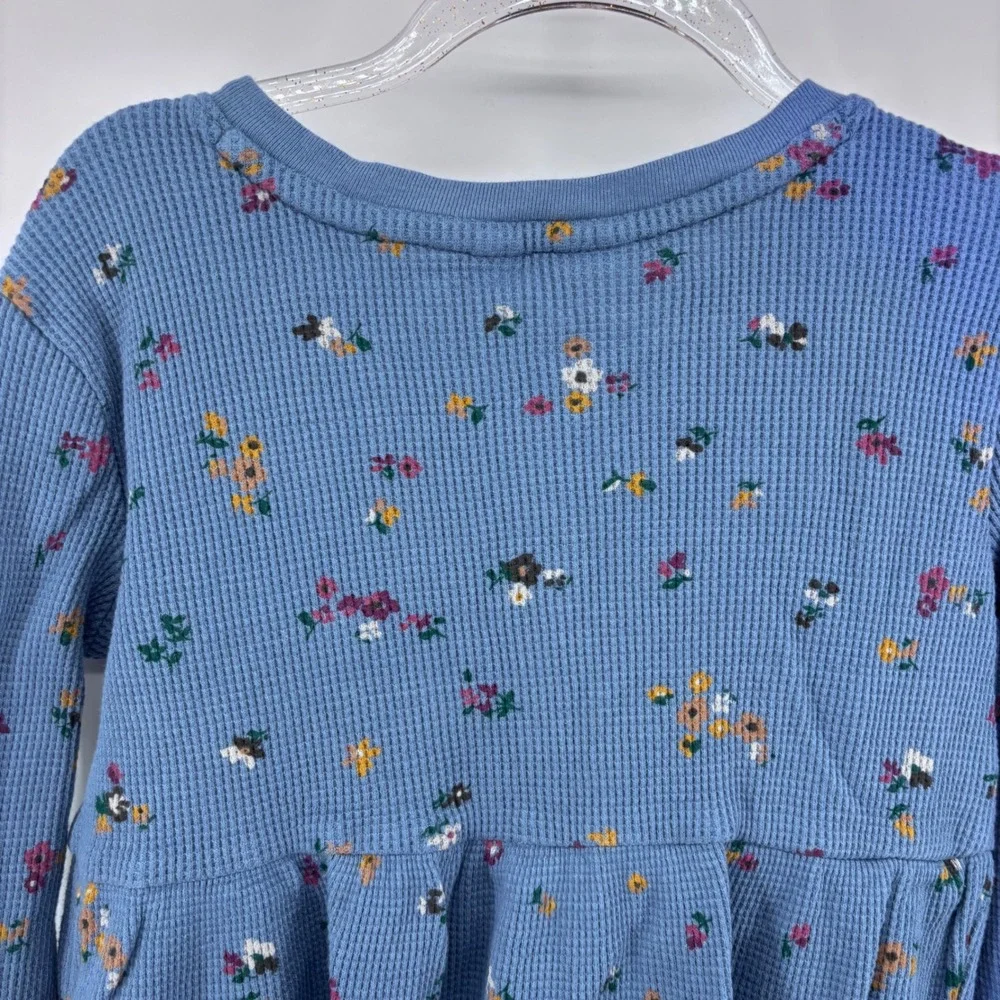 GAP Kids Floral Print Waffle Knit Long Sleeve‎ Dress Blue